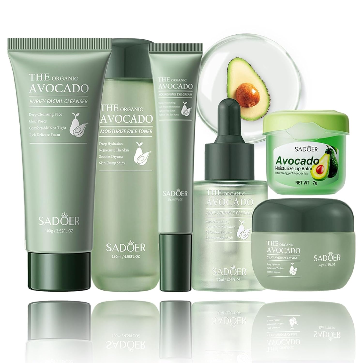 Avocado Skincare Set, 6-In-1 Skincare Gift Set With Facial Cleanser, Face Serum, Face Cream, Eye Cream, Toner  Lip Balm, Anti-Aging Skin Care Kit For Women, Birthday Gifts Set For Teen Girls