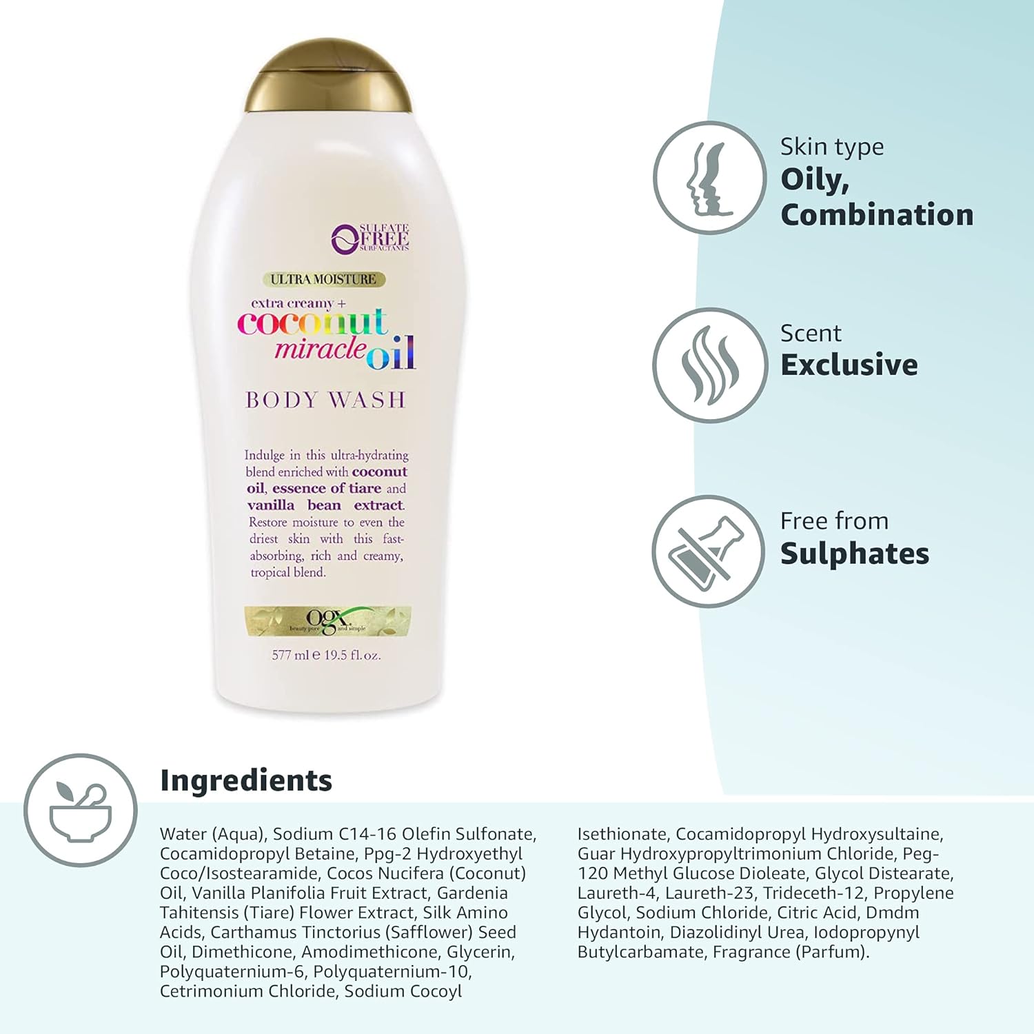 OGX Extra Creamy + Coconut Miracle Oil Ultra Moisture Body Wash, 19.5 Fl Oz