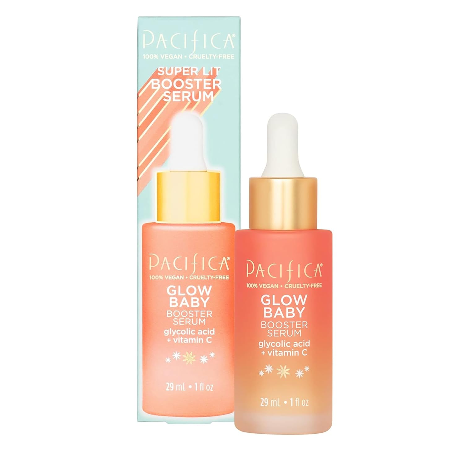 Pacifica Beauty, Glow Baby Booster Serum For Face, Vitamin C and Glycolic Acid, Brightens and Supports, For All Skin Types, Fragrance Free, Clean Skin Care, Vegan  Cruelty Free , 1 Fl Oz