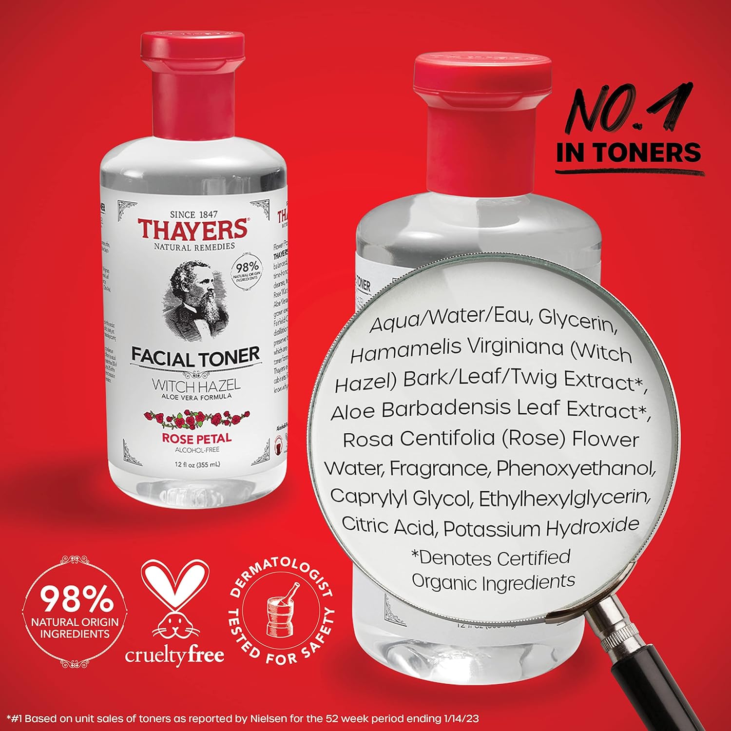 THAYERS Alcohol-Free, Hydrating Original Witch Hazel Facial Toner with Aloe Vera Formula, Vegan, Dermatologist Tested and Recommended, 12 Oz